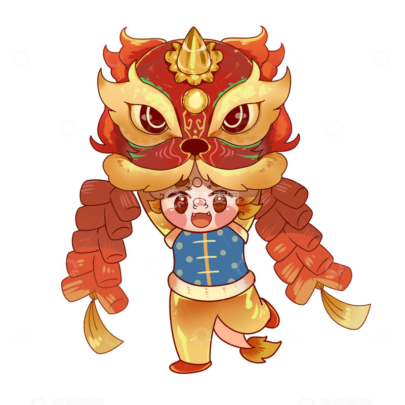源文件下载【趣麦麦图】龙年吉祥舞狮子免抠元素