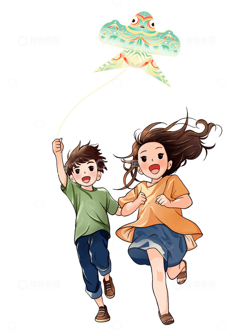 源文件下载【趣麦麦图】春天放风筝的小朋友
