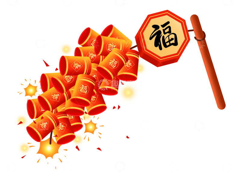 手绘喜庆卡通炮竹火花海报装饰元素