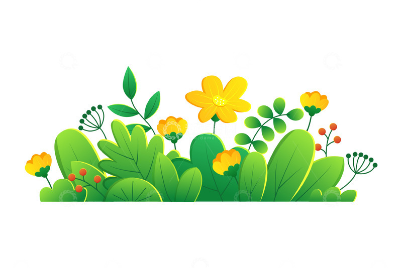 卡通简约春天小清新花草丛