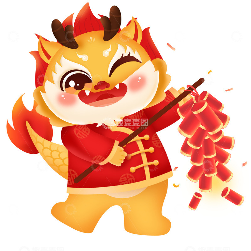 红色喜庆中国风龙年动物装饰插画元素