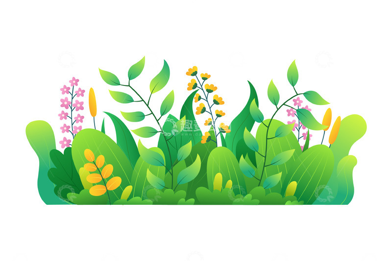 卡通简约春天花草底部装饰