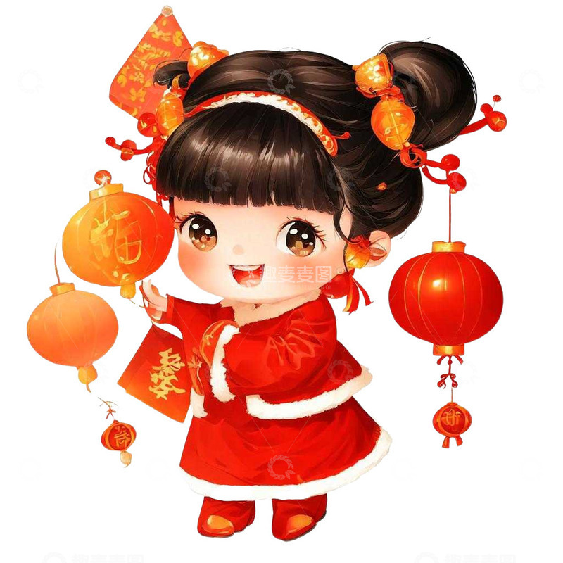 源文件下载【趣麦麦图】春节可爱女孩穿衣庆祝