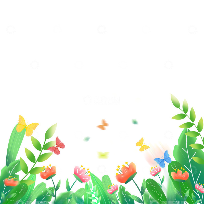 卡通春天蝴蝶花草植物装饰免抠元素