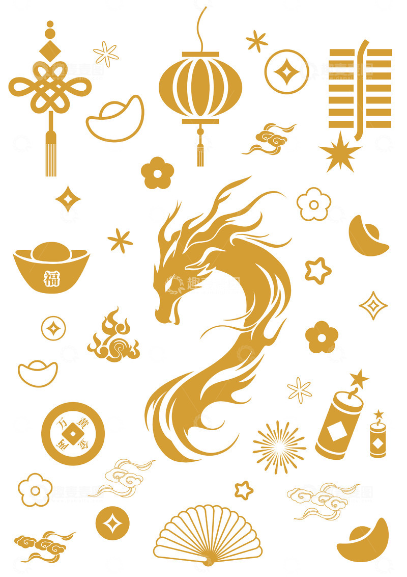 2024龙年新春中国风海报装饰组合元素