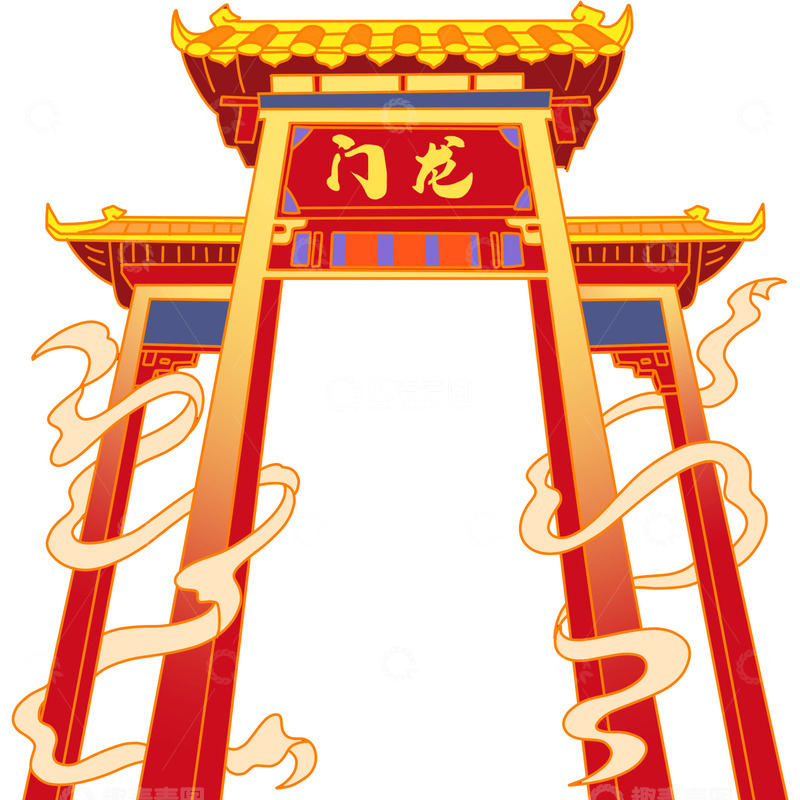 新年龙门大门门楼免抠图片
