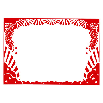 鞭炮爆竹扇形新年剪纸边框