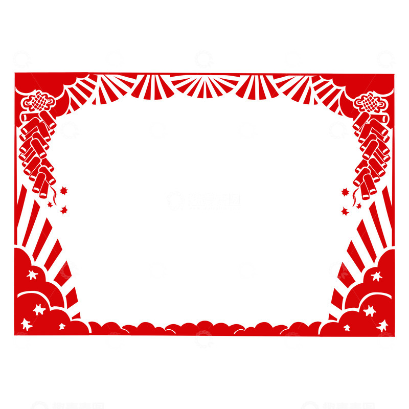 鞭炮爆竹扇形新年剪纸边框