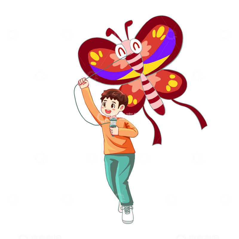 源文件下载【趣麦麦图】小朋友放蝴蝶风筝
