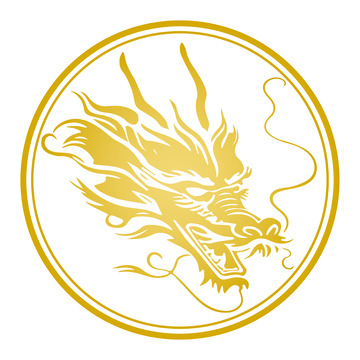 中国风国潮金色龙头标签装饰矢量元素