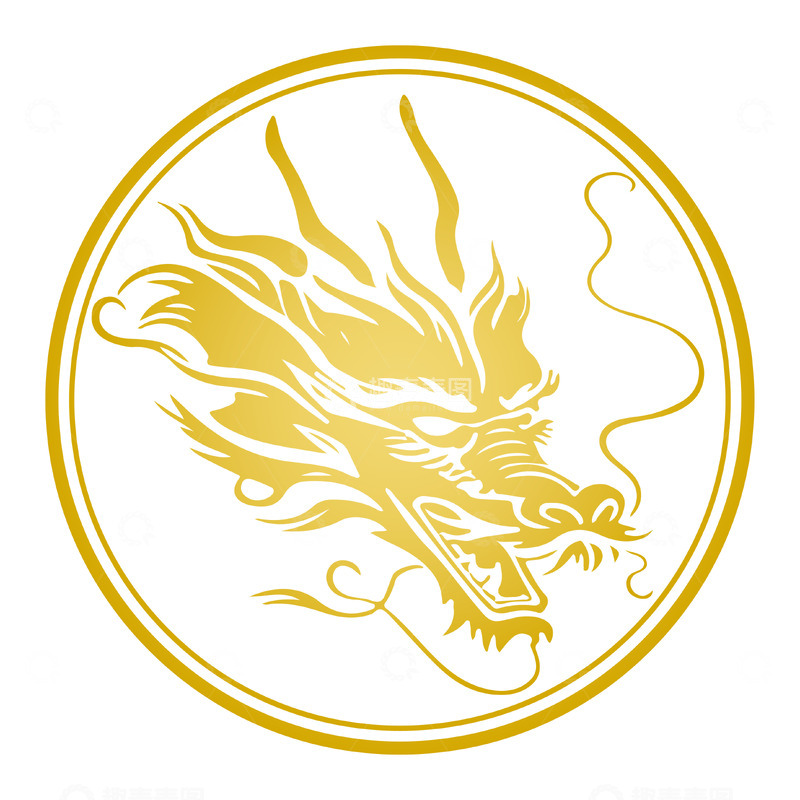 源文件下载【趣麦麦图】-中国风国潮金色龙头标签装饰矢量元素