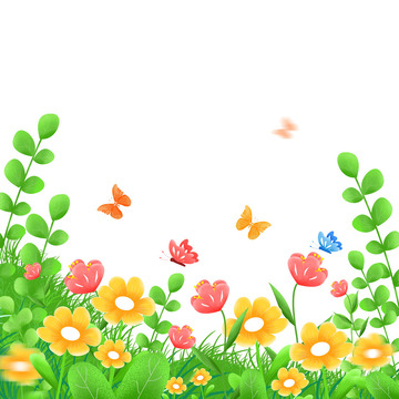 扁平春天花草绿色花丛节日PNG素材