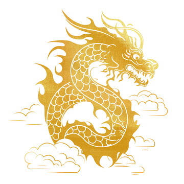 金色龙年剪纸风扁平插画龙素材