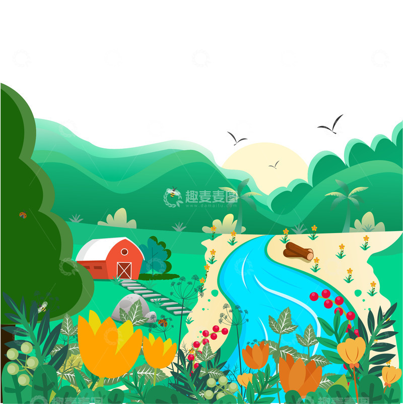 源文件下载【趣麦麦图】春天花草风景