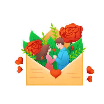 信封玫瑰爱心情侣浪漫牵手情人节