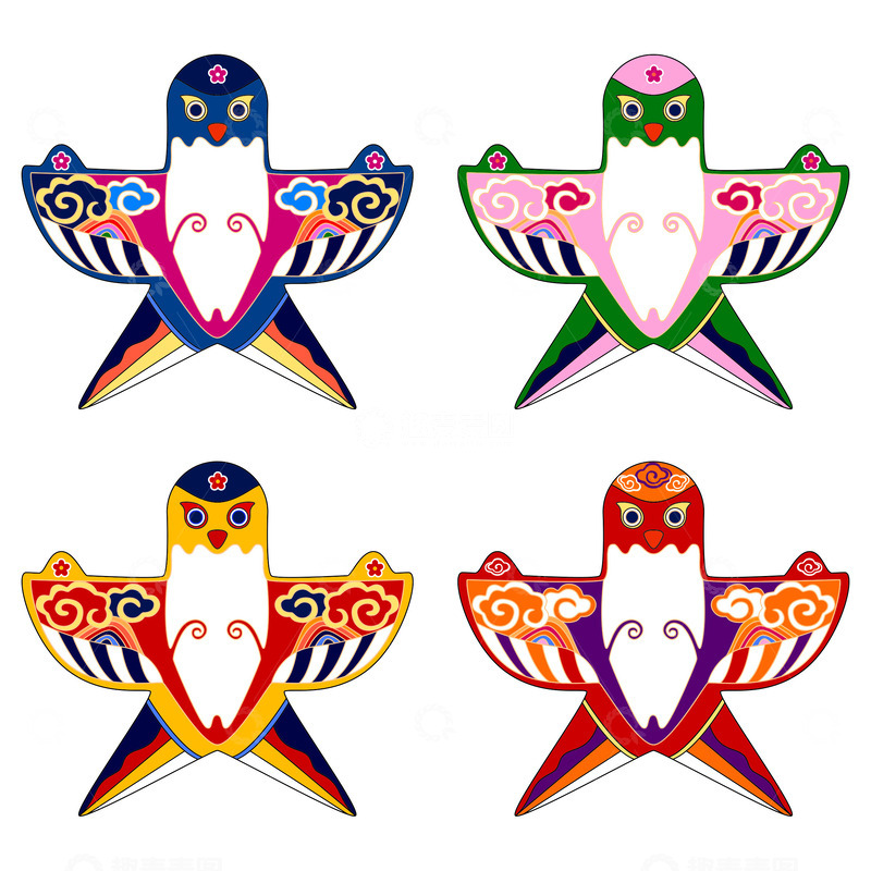 源文件下载【趣麦麦图】彩色中国风祥云风筝