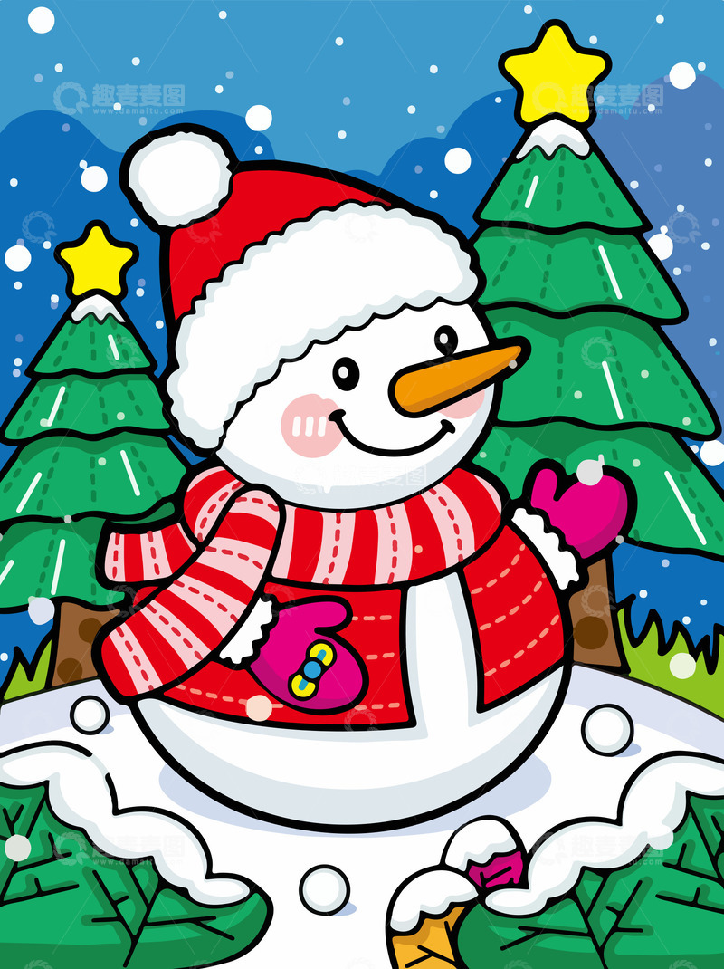 源文件下载【趣麦麦图】寒冷冬天雪人雪景海报背景卡通图案