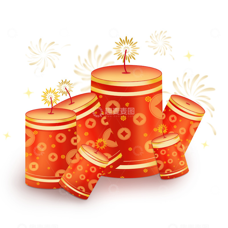 春节喜庆炮竹鞭炮火花海报装饰元素