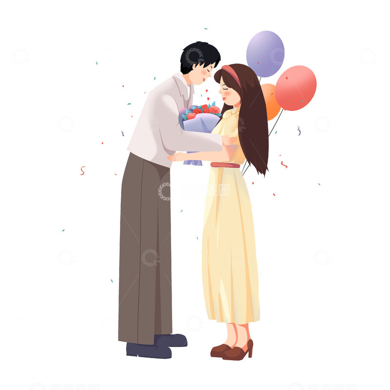 源文件下载【趣麦麦图】情人节情侣男孩送花