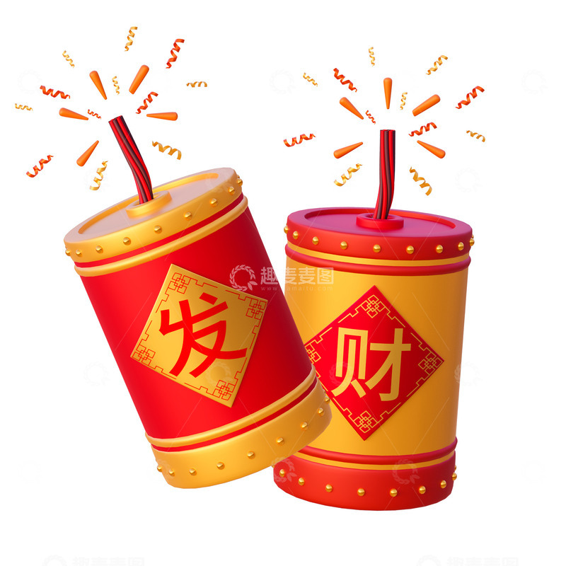 3D立体卡通鞭炮国潮春节新年元素