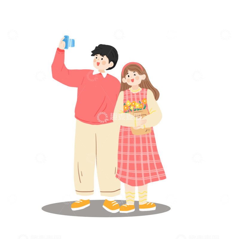 源文件下载【趣麦麦图】情人节情侣送花拍照