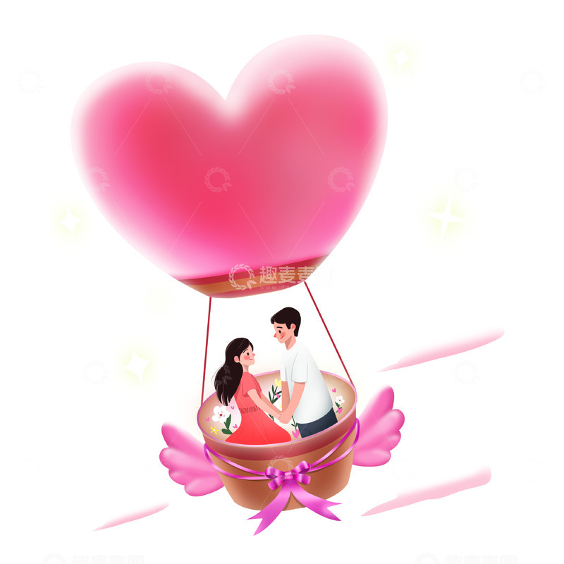 源文件下载【趣麦麦图】情人节热气球情侣