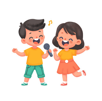 两个小孩在唱歌