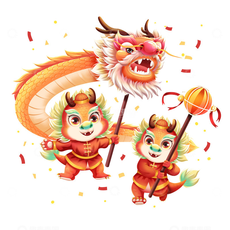 源文件下载【趣麦麦图】-2024龙年春节舞狮卡通元素