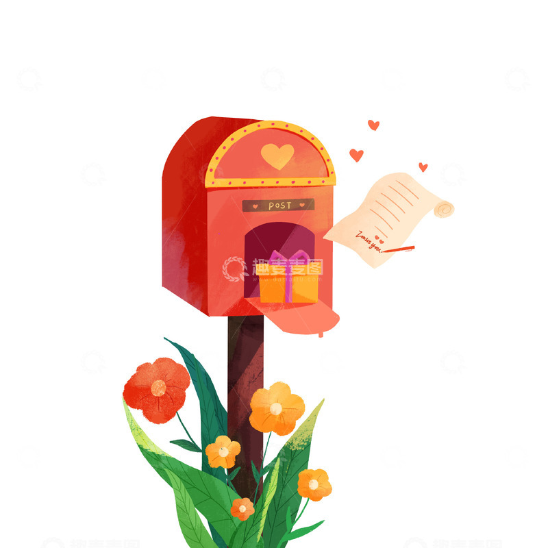 源文件下载【趣麦麦图】情人节邮筒浪漫情书元素