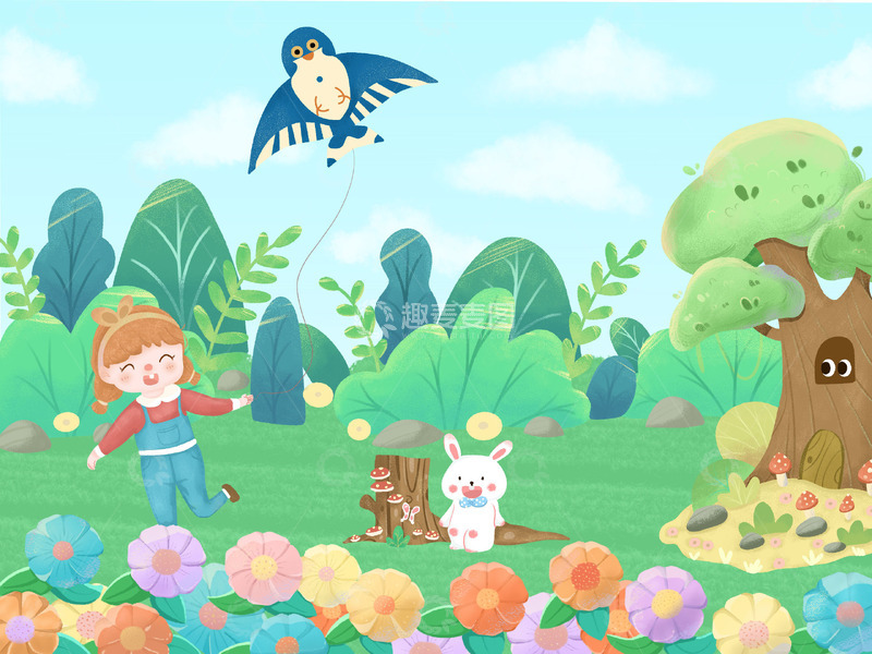 源文件下载【趣麦麦图】春天放风筝儿插