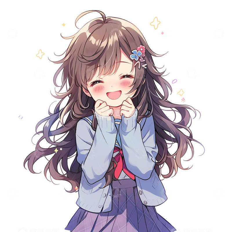 源文件下载【趣麦麦图】可爱女孩动漫卡通学生朝气棚膜长头发