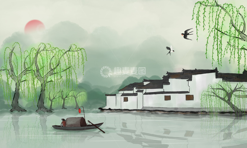 江南水乡春天水墨风风景