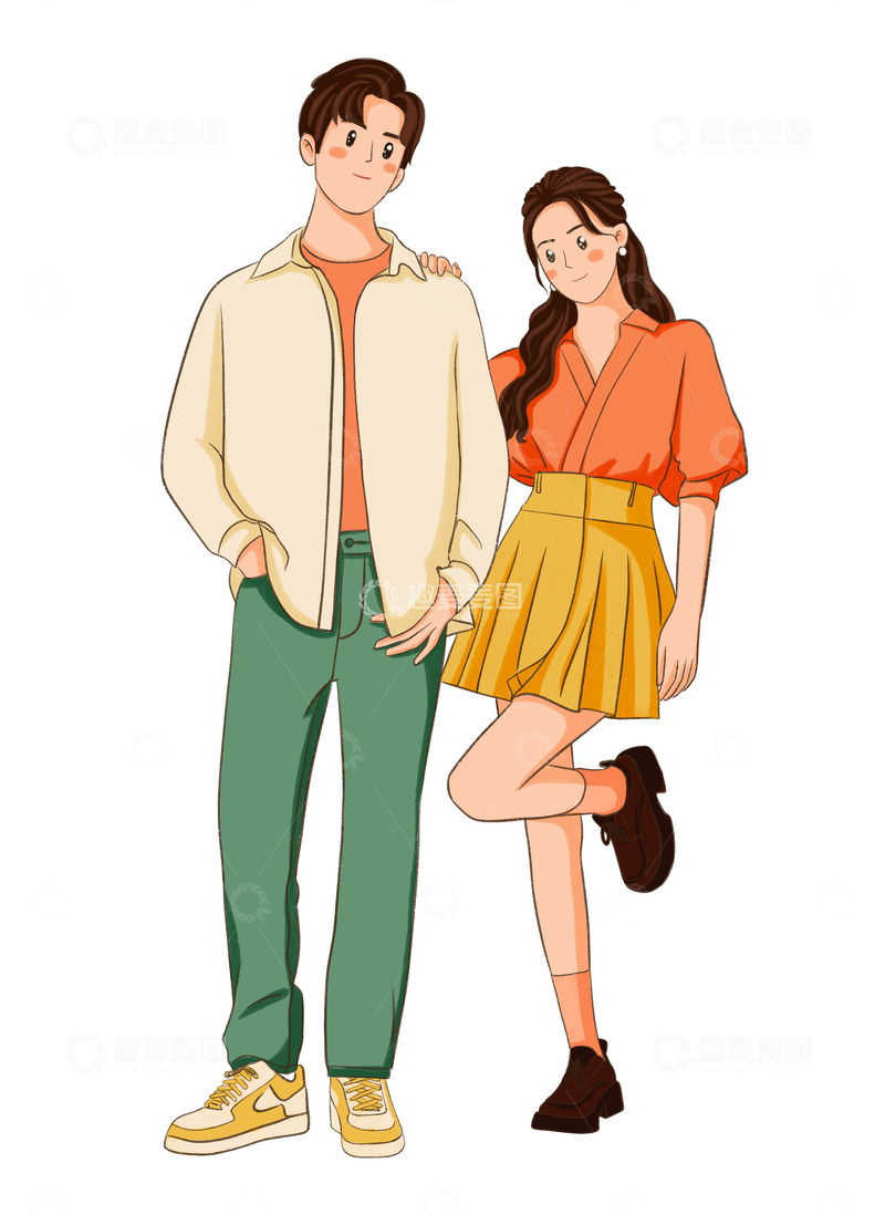 源文件下载【趣麦麦图】情侣爱情情侣装情人节插画素材
