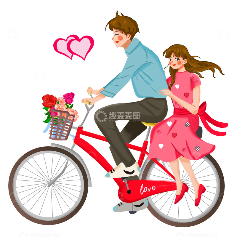 源文件下载【趣麦麦图】浪漫情人节情侣骑单车元素