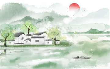 水墨春天江南建筑