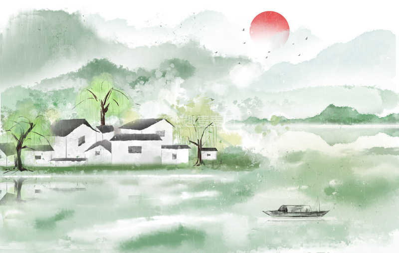 水墨春天江南建筑