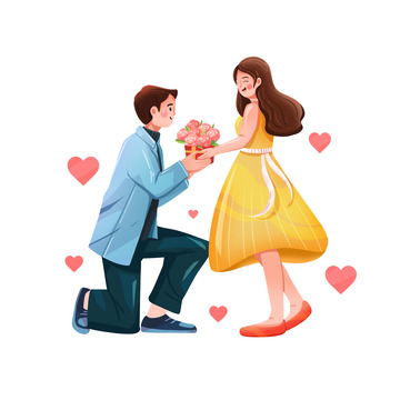 情侣跪姿送花插画