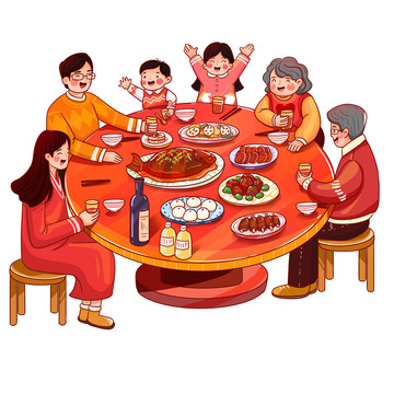 一家人年夜饭插画
