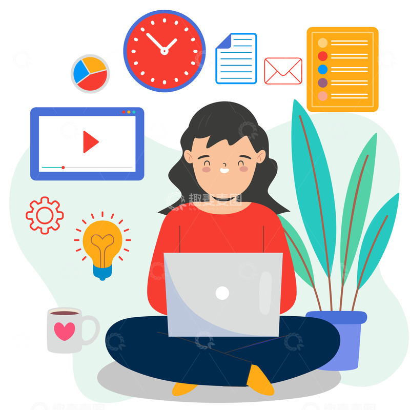 源文件下载【趣麦麦图】寒假居家办公网课