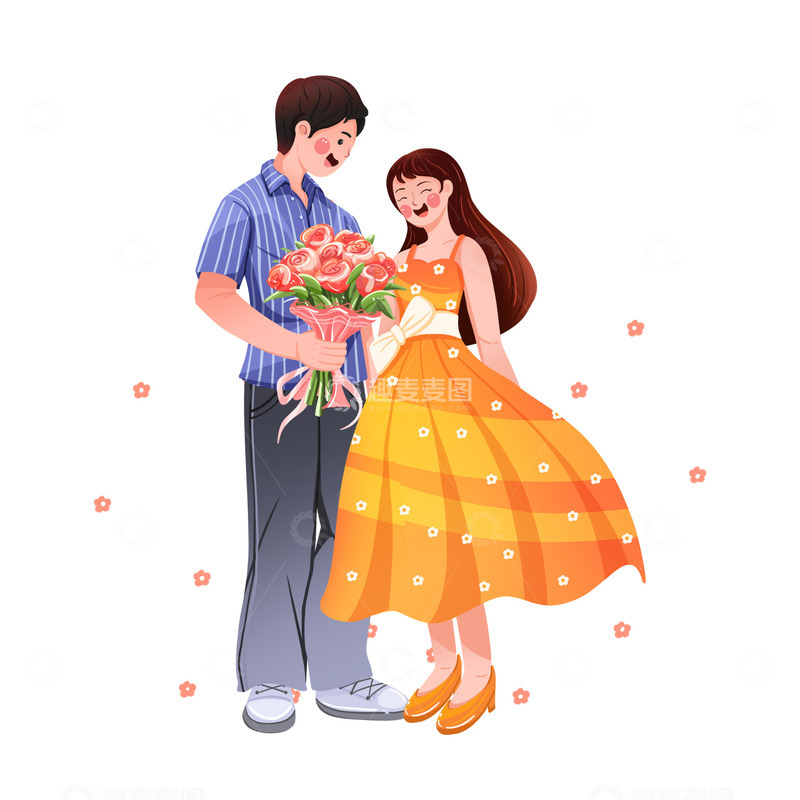 源文件下载【趣麦麦图】情侣送花插画