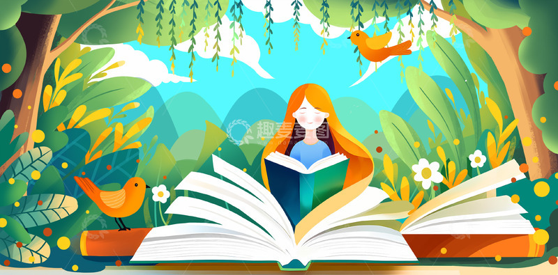 源文件下载【趣麦麦图】春天里的女孩与书