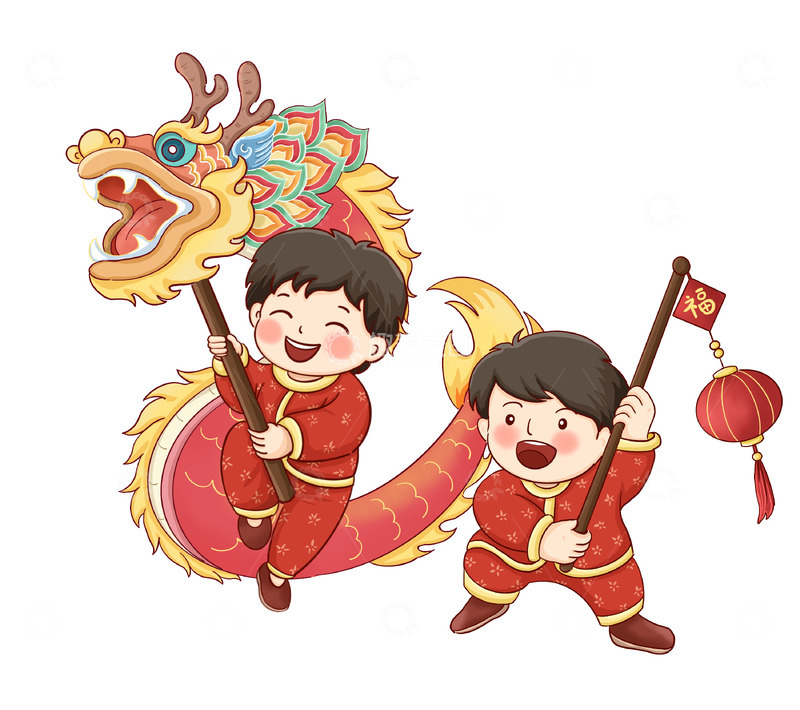 春节庙会元宵节举灯笼舞龙欢乐