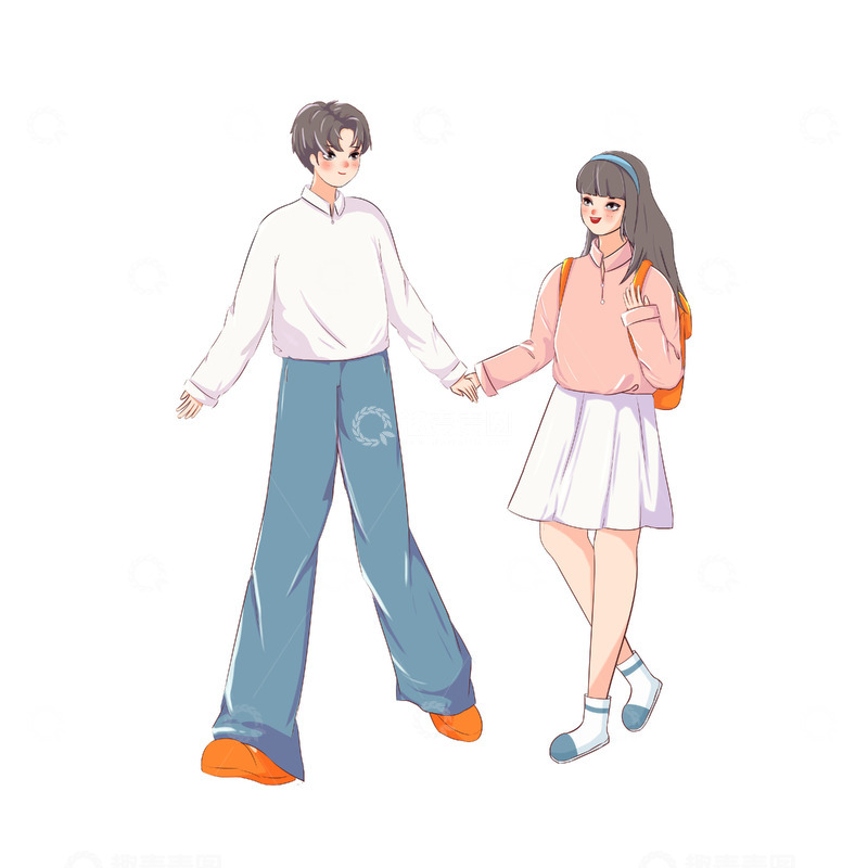 源文件下载【趣麦麦图】情侣情人节牵手逛街浪漫约会