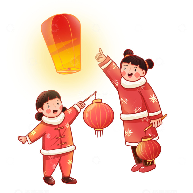 源文件下载【趣麦麦图】小女孩孔明灯元素插画