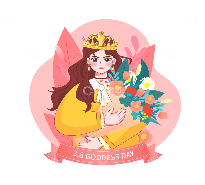 源文件下载【趣麦麦图】38妇女节女神节扁平人物手绘