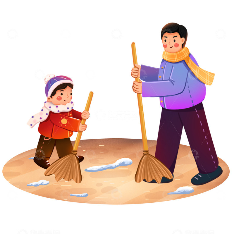 源文件下载【趣麦麦图】家人扫雪元素
