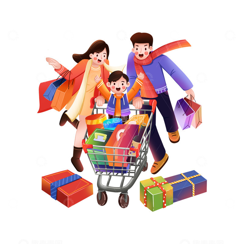 源文件下载【趣麦麦图】一家人超市采购元素