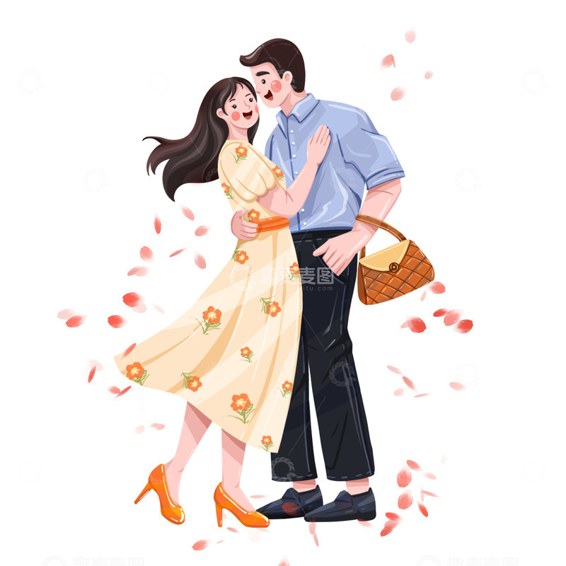 情侣拥抱姿势插画