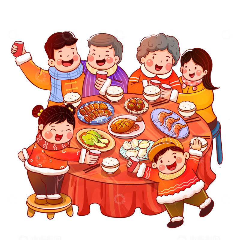源文件下载【趣麦麦图】除夕年夜饭场景