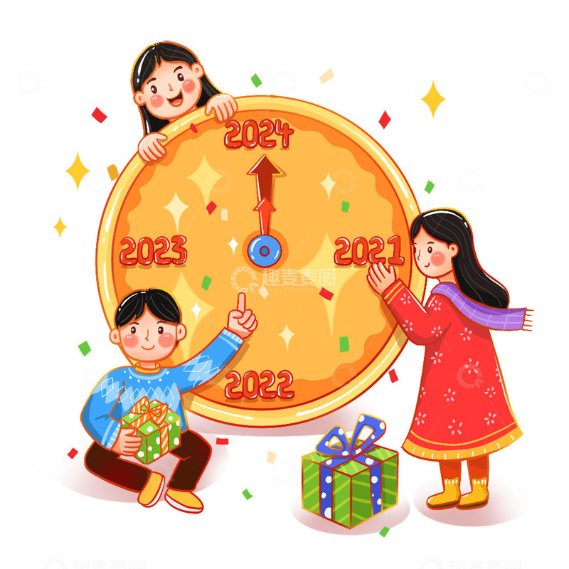 源文件下载【趣麦麦图】元旦三个小朋友倒计时元素